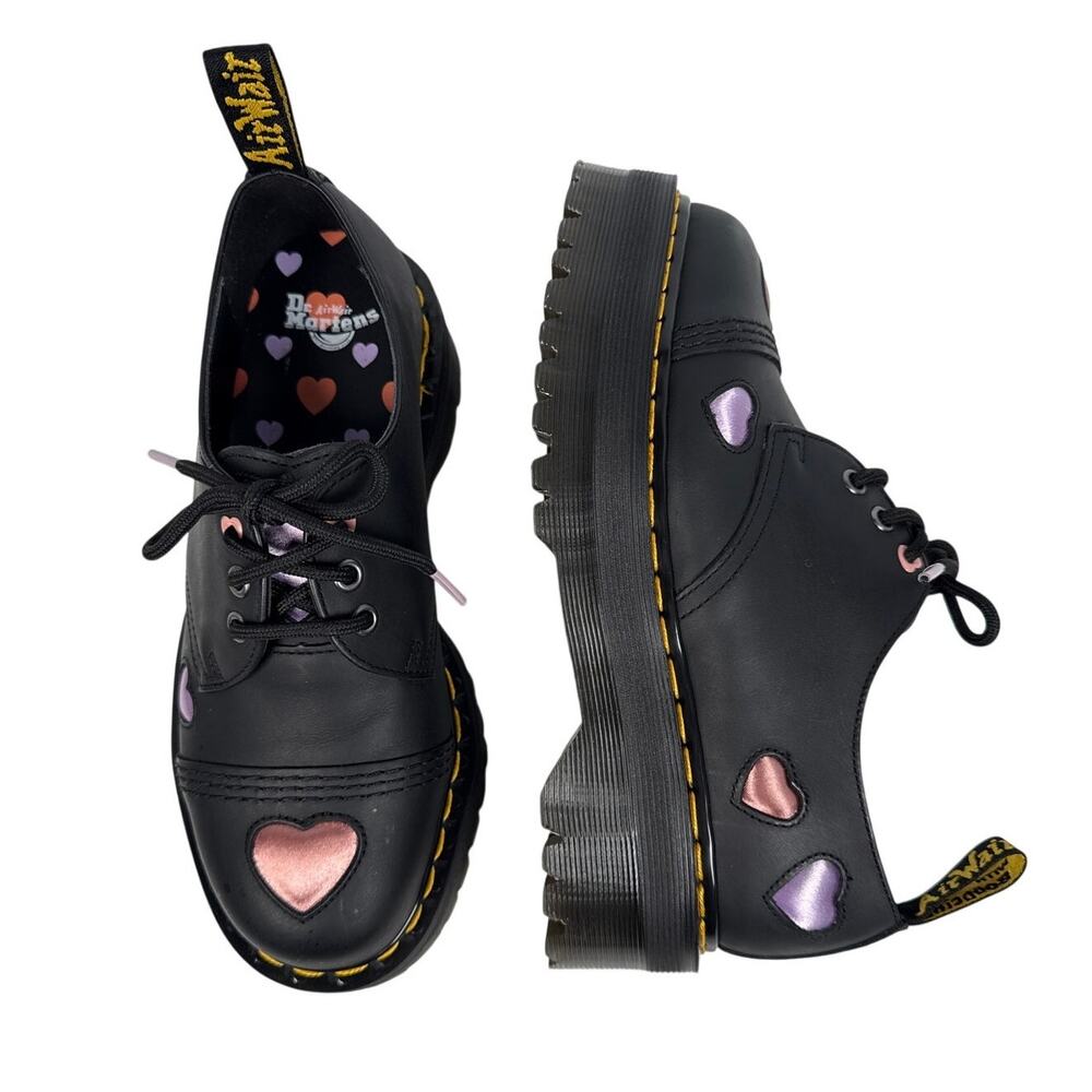Dr Martens 1461 Quad Heart Platform Oxford Black Leather Pink Womens 8 30604001 - Picture 2 of 16
